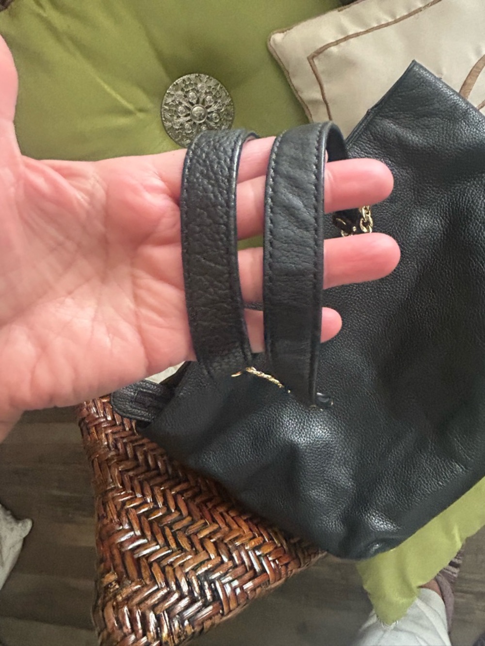 Michael Kors Black Pebbled Leather Tote with Gold Chain Handles - Picture 7 of 12